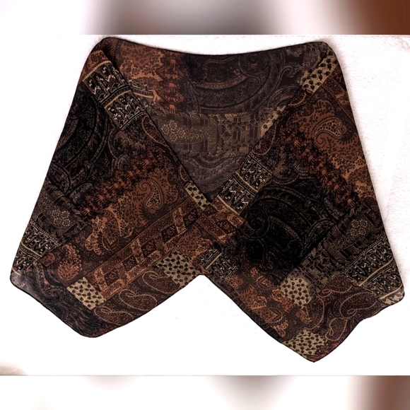 Fall Fashion Scarf with Geo-Leopard Print, Multi Brown & Bronze, 42" x 13.5" - Picture 2 of 5